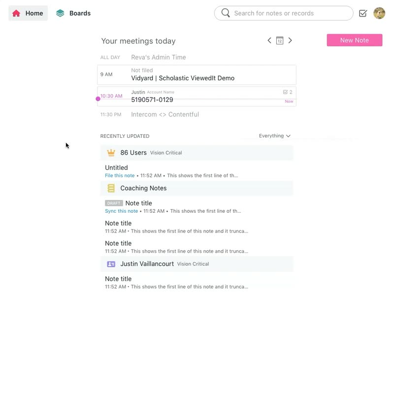 Dooly desktop meeting-notes interface.