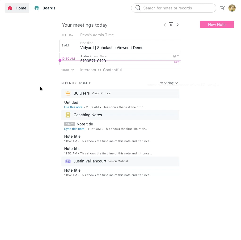 Dooly desktop meeting-notes interface.