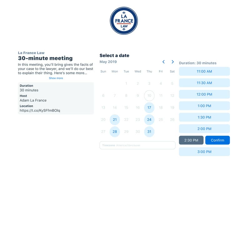 Clio Scheduler desktop booking dashboard.