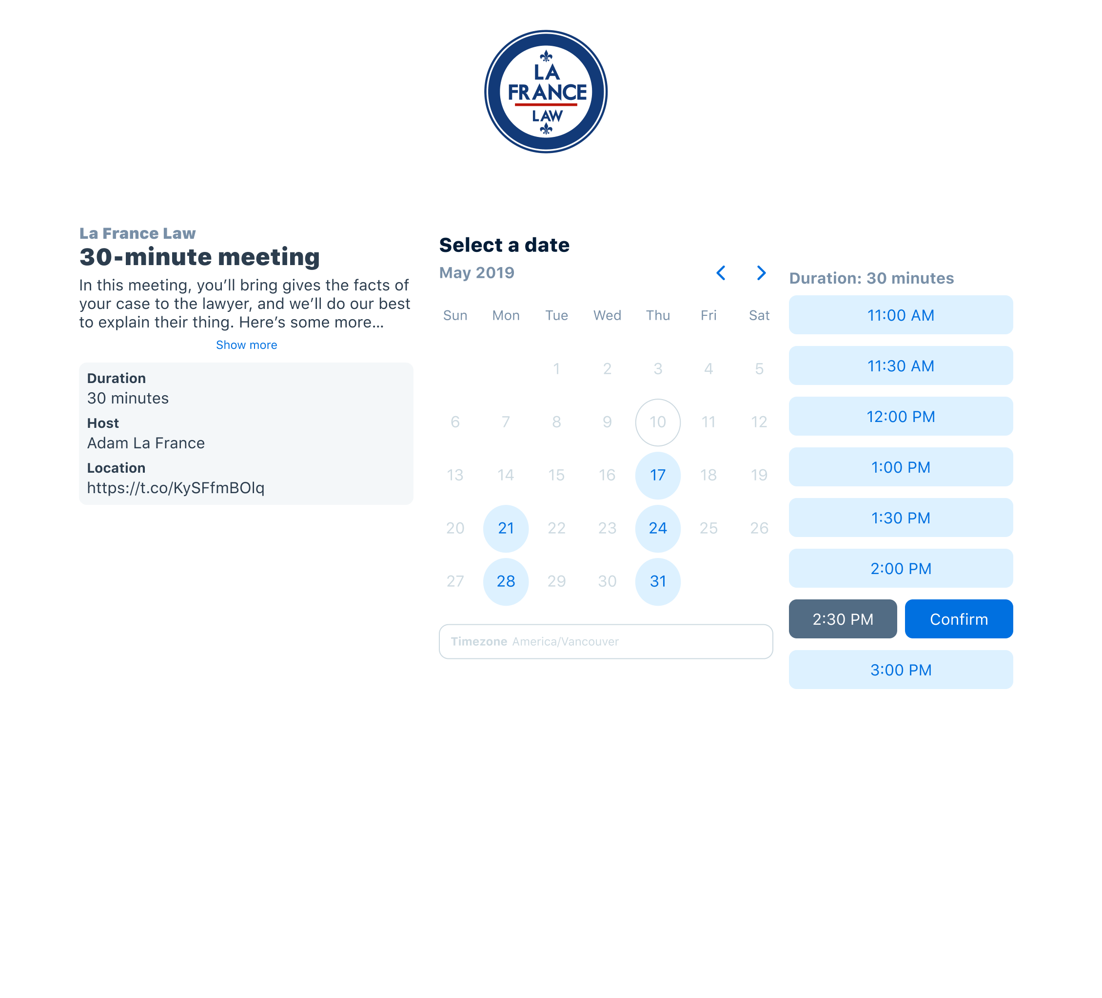 Clio Scheduler desktop booking dashboard.