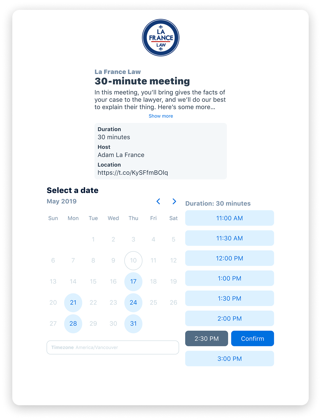 Clio Scheduler tablet booking view.